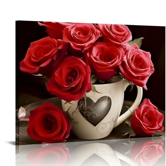 COMIO Red Wall Decor for Bedroom Red Bathroom Accessories Black and White Canvas Wall Art Rose Pictures for Living Room Home Decorations Flower Painting Couples Bedroom Kitchen Modern Artwork
