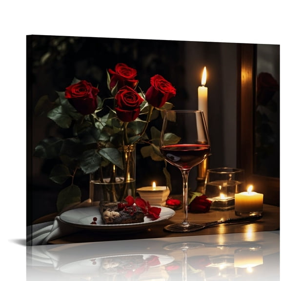COMIO Red Wine Canvas Wall Art Rose Flowers Painting Pictures Artwork Poster Framed Prints for Kitchen Dining Bar Hotel Home