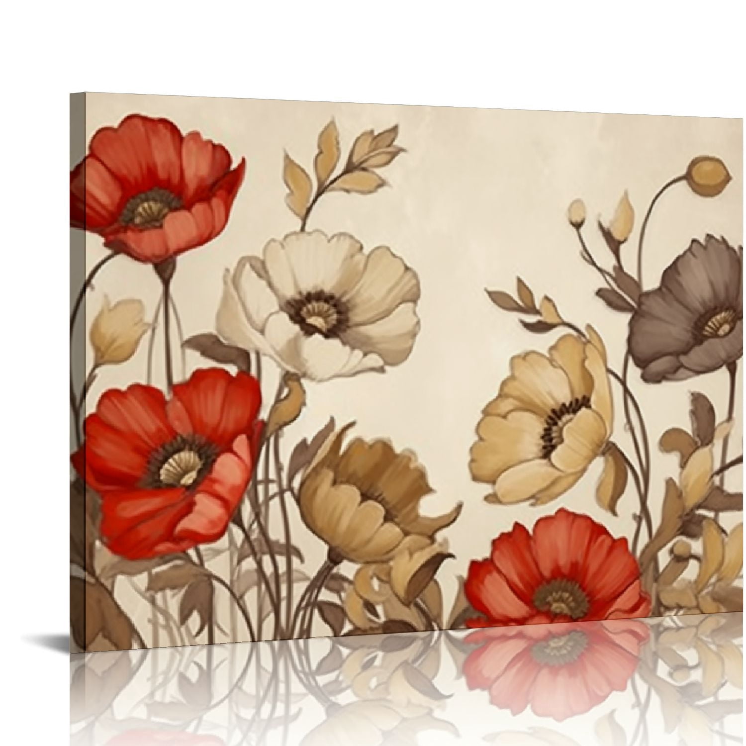 COMIO Red and Brown Flowers Painting on Canvas Vintage Wall Art Bedroom ...