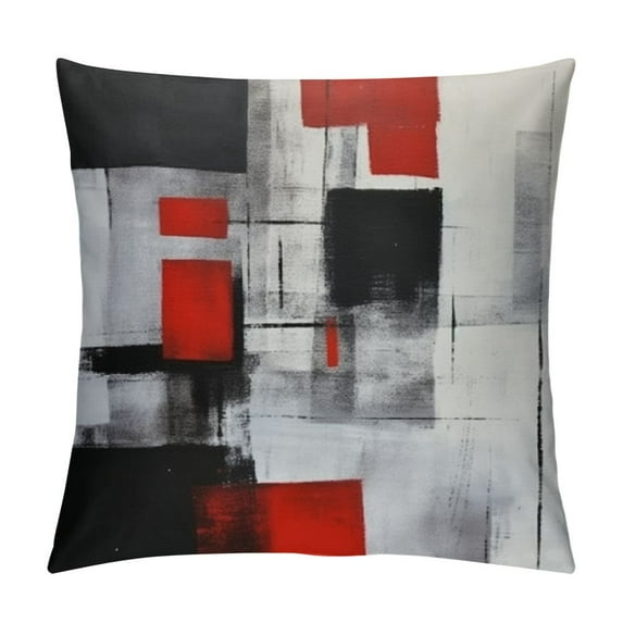 COMIO Red and Grey Abstract Art Pillow Cover, Modern Black White Wall Decorative Throw Pillows Cushion Cover for Bedroom Sofa Living Room