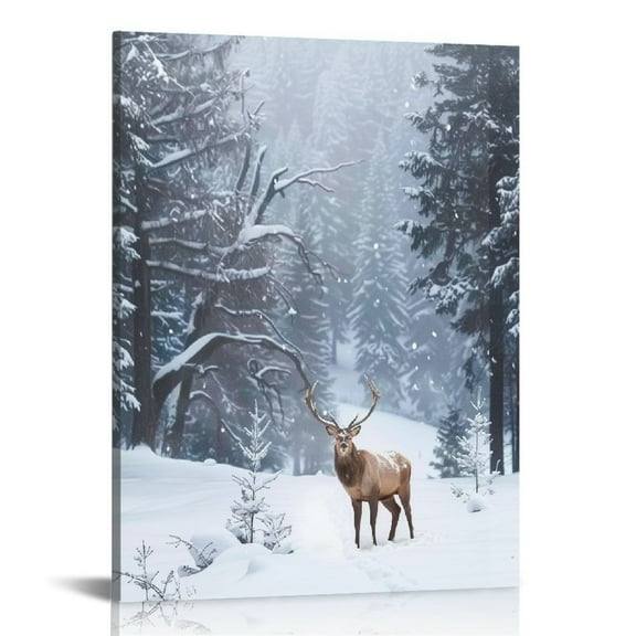 COMIO Reindeer Christmas Decor Deer Canvas Wall Art Elk Pictures Snowy Winter Forest Artwork Scenic Nature Print Animal Poster Christmas Wall Decorations for Farmhouse Home Living Room