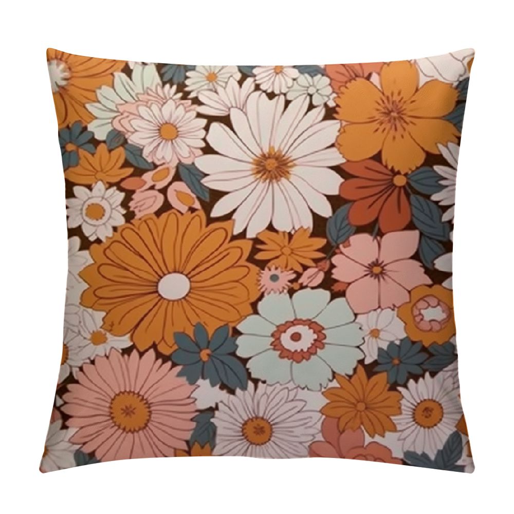 COMIO Retro Groovy Colorful Flowers Throw Pillow Covers, Vintage 60s ...