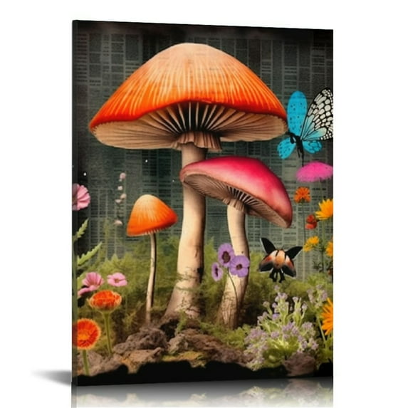 COMIO Retro Mushroom Posters Floral Art Home Room Decor Vintage Aesthetic Posters Earthy Vintage Wall Decor Mushroom Canvas Art Painting for Living Room Bedroom Garden