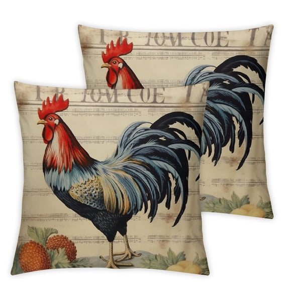 COMIO Retro Rooster Farmhouse Animal Home Decor Pillowcase Rustic Poultry Chicken Throw Pillow Case Decorative Cushion Cover 2pc
