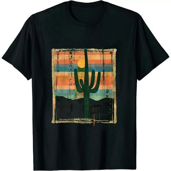 COMIO Retro Saguaro Sunset Funny Cactus Opuntia Cactaceae Lovers T-Shirt