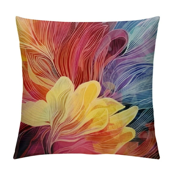 MLJA Retro Throw Pillow Cushion Cover, Abstract Watercolor Artwork Elements Natural Creative Composition, Decorative Square Accent Pillow Case, Yellow Magenta