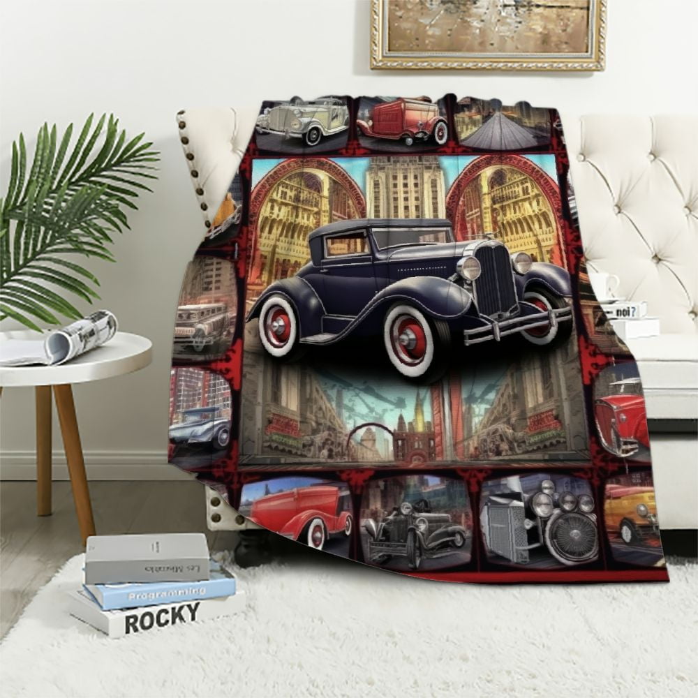 COMIO Retro car Vintage car Gift Ultra Soft Throw Blanket Comfortable Gifts for Bed Sofa Dorm Decor Bedding Bedroom Walmart