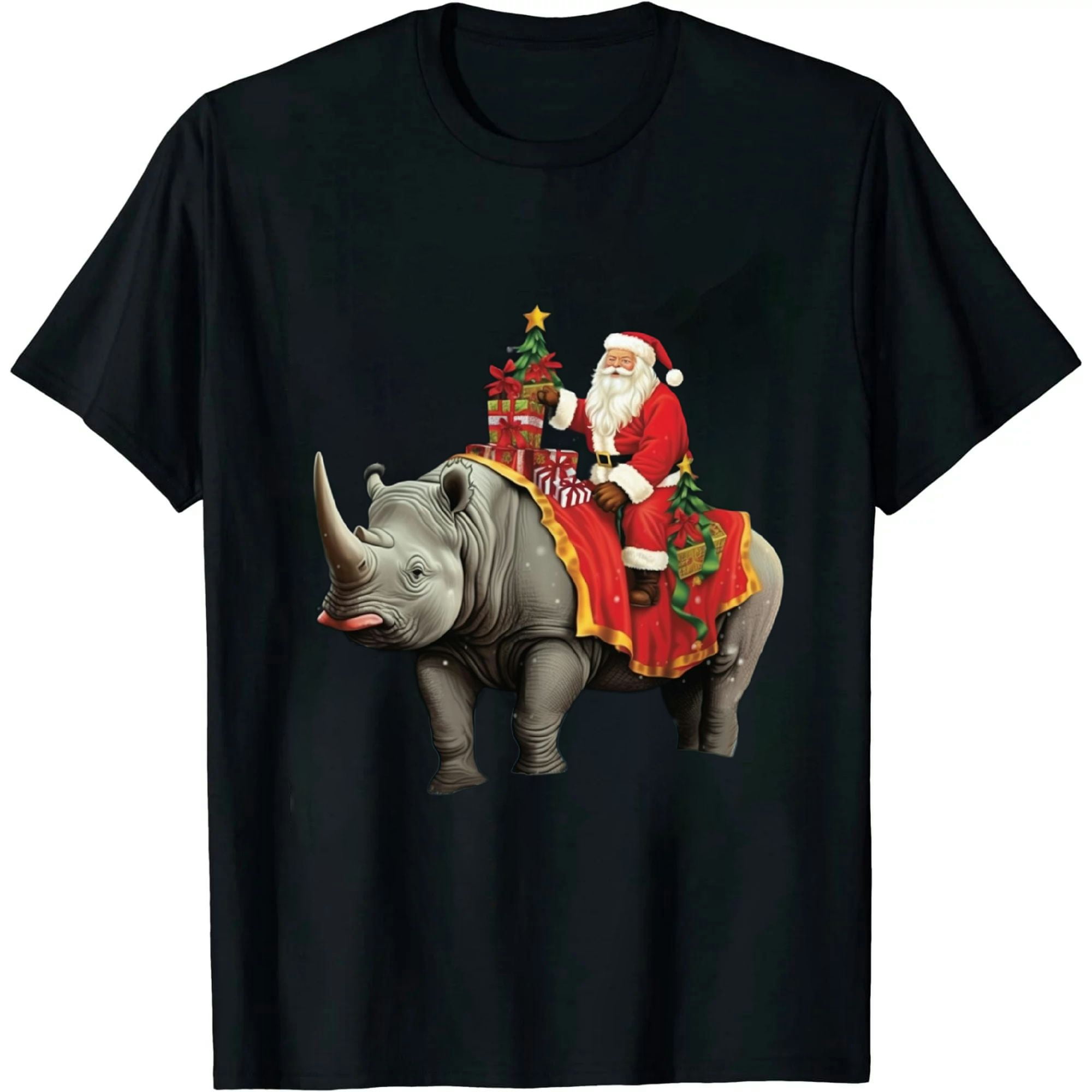 Santa Rhino Christmas Lights Rhino Lover Christmas Gift T-Shirt