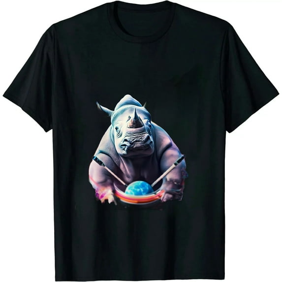 COMIO Rhinoceros Playing Drums in Space Outer Space Music Rhino T-Shirt