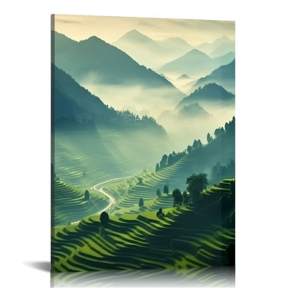 COMIO Rice Terraces Wall Art, Tropical Panorama Canvas Print, Paddy Rice Field Terrace Large Wall Art Canvas Print, Stunning Landscape Art