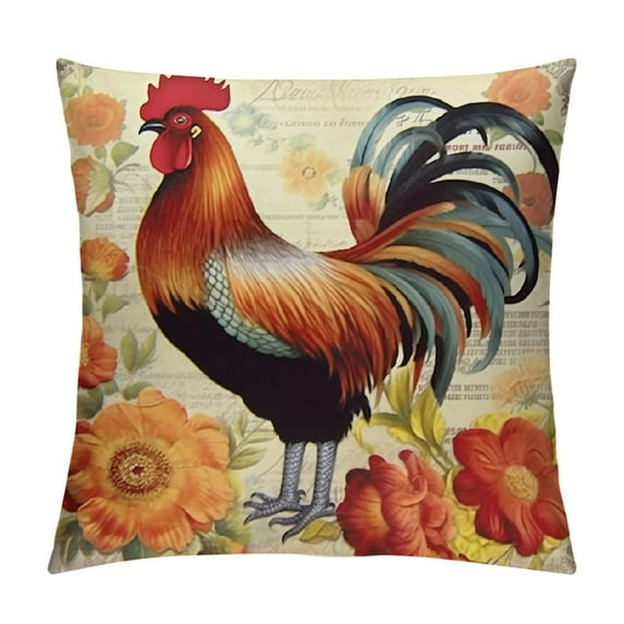 COMIO Rooster Sunflower Throw Pillow Covers Vintage Chicken Floral Rustic Red Plaid Decorative Pillow Covers for Sofa Bedroom Sofa Bed Decor
