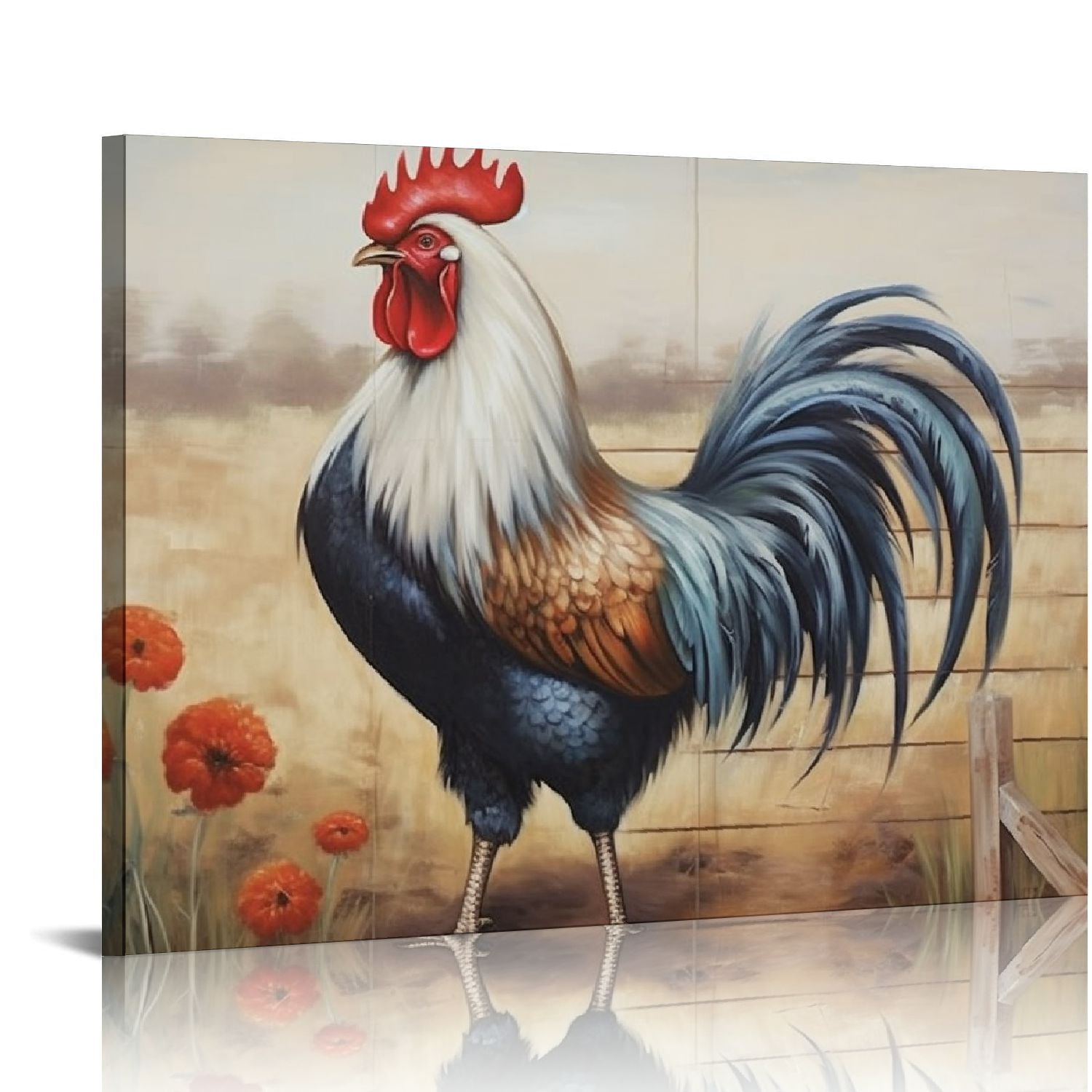 COMIO Rooster Wall Art Canvas Rooster Picture Golden Rooster Framed Canvas for Kitchen Wall Art