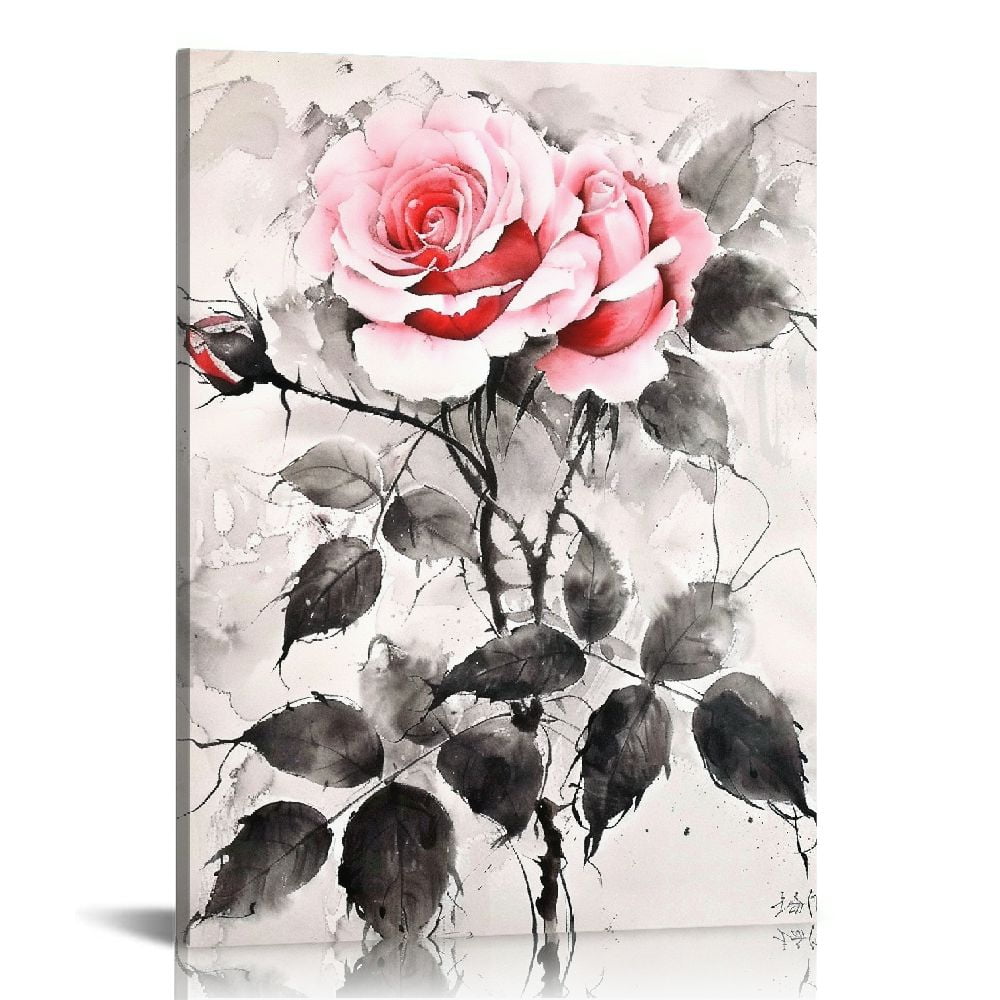 COMIO Rose Flower Canvas Wall Art Pink Floral Picture Wall Decor ...