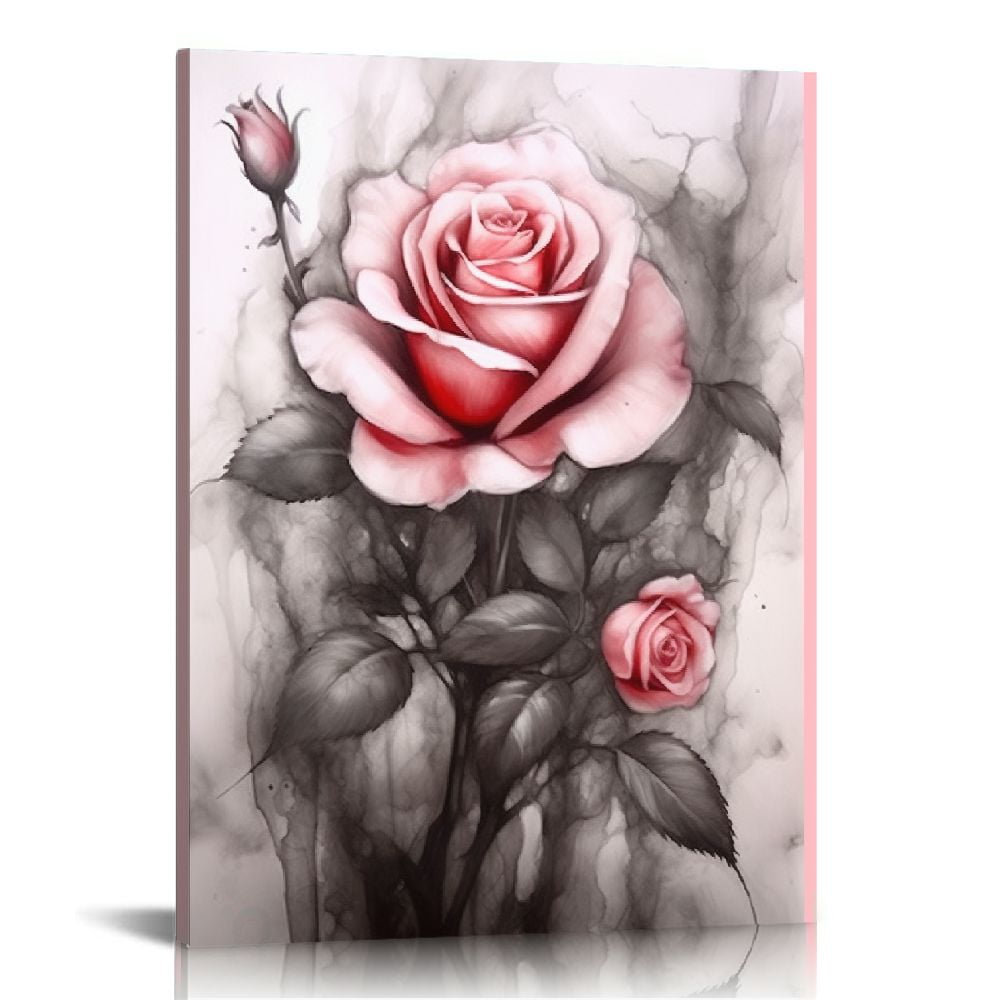 COMIO Rose Flower Canvas Wall Art Pink Floral Picture Wall Decor ...