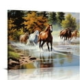 thumbnail image 1 of COMIO Running Horses Canvas Wall Art Mountain Stream Landscape Running Horse Painting Wild Animal Vintage Abstract Picture for Office Home Living Room Decor Framed, 1 of 5