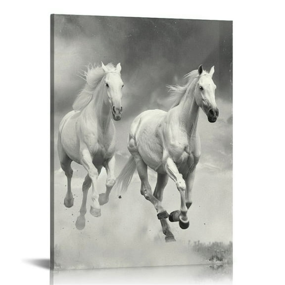 COMIO Runnning Horses Canvas Wall Art Black and White Wild Animal Prints Paintings On Canvas Modern Home Office Living Room Decoration Framed Gallery Wrapped