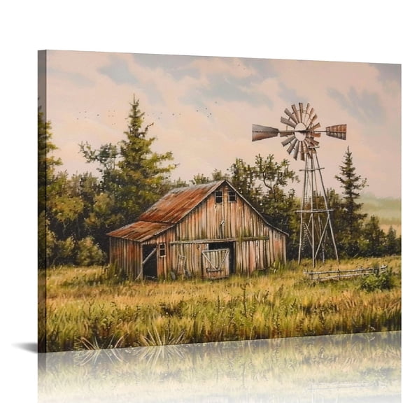 COMIO Rustic Barn Wall Decor, Barn Pictures Canvas Wall Art for Farmhouse Living Room Wall Decor, Old Barn Canvas Prints, Barn &amp; Windmill Painting Framed Artwork for Country Home Wall Decor