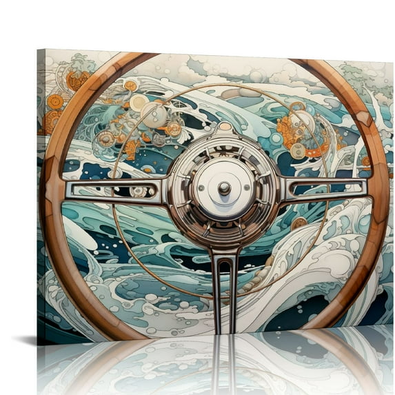 COMIO Rustic Car Canvas Wall Art Old Car with Mechanical Gear Painting Poster Prints Cool Artwork for Man Cave Boys Bedroom Home Office Decoration