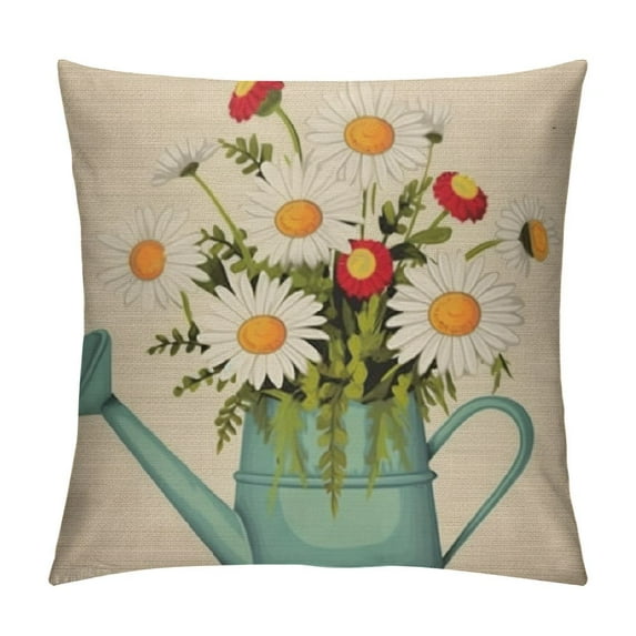COMIO Rustic Farmhouse Floral Throw Pillow Covers White Daisy Flowers with Bottle Spring Summer Decoration Pillowcase Home Sofa Couch Cushion Case Cover for Home Sofa