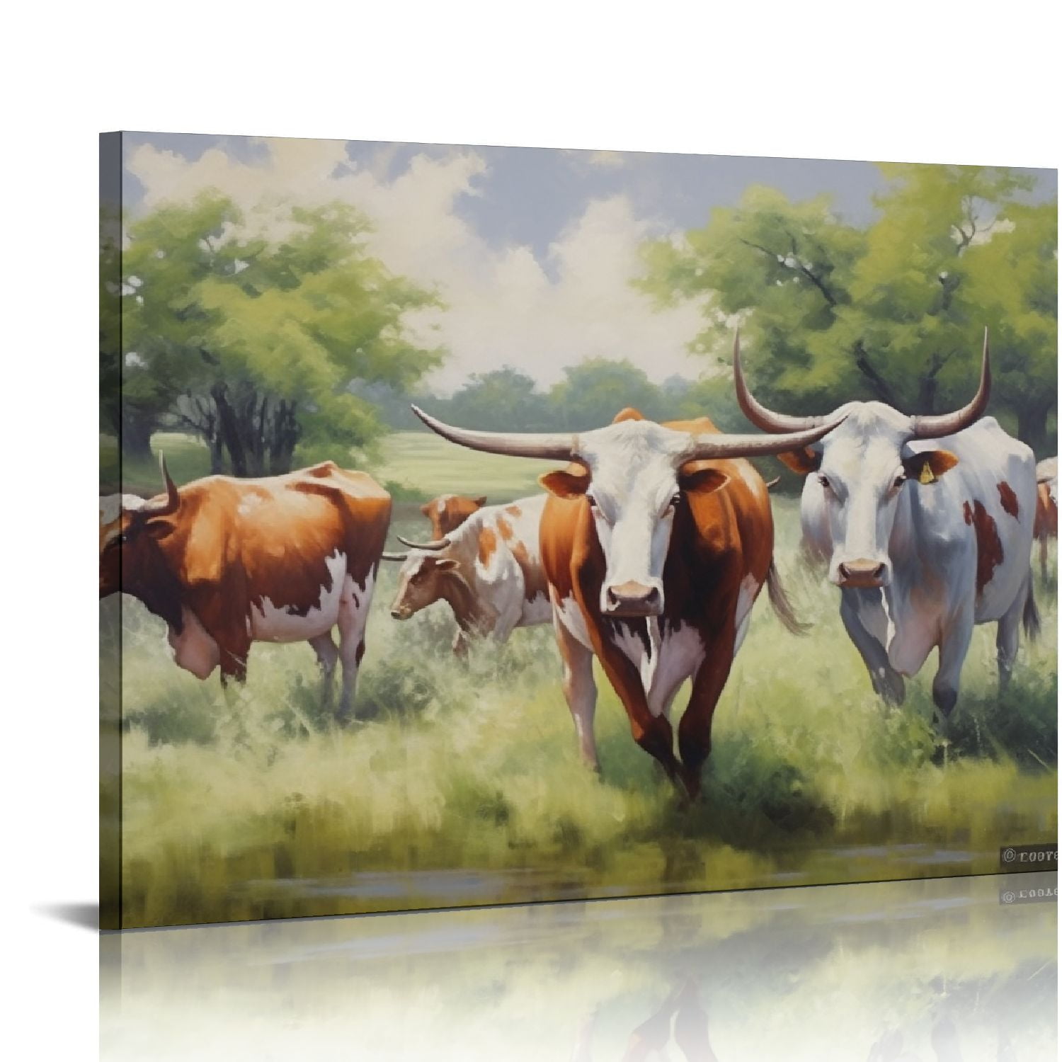 COMIO Rustic Farmhouse Longhorn Cow Canvas Wall Art, Large Cow Pictures ...