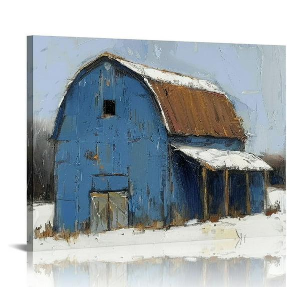 COMIO Rustic Farmhouse Wall Art Blue Barn Wall Decor Bathroom Poster Country Barn Canvas Prints Farm Old Barn Wall Art for Bedroom Living Dining Room