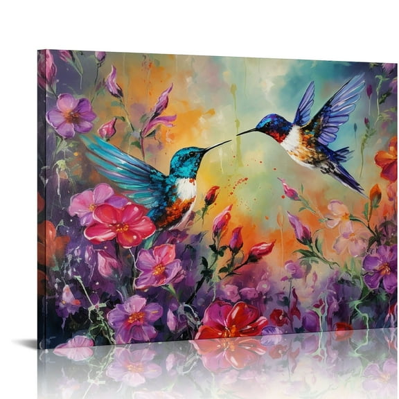 COMIO Rustic Hummingbird Wall Art Giclee Print Farmhouse Hummingbird Flower Butterfly Picture Wall Decor Modern Canvas Artworks Wooden Framed Indoor Decor Painting for Bathroom Living Room Bedroom