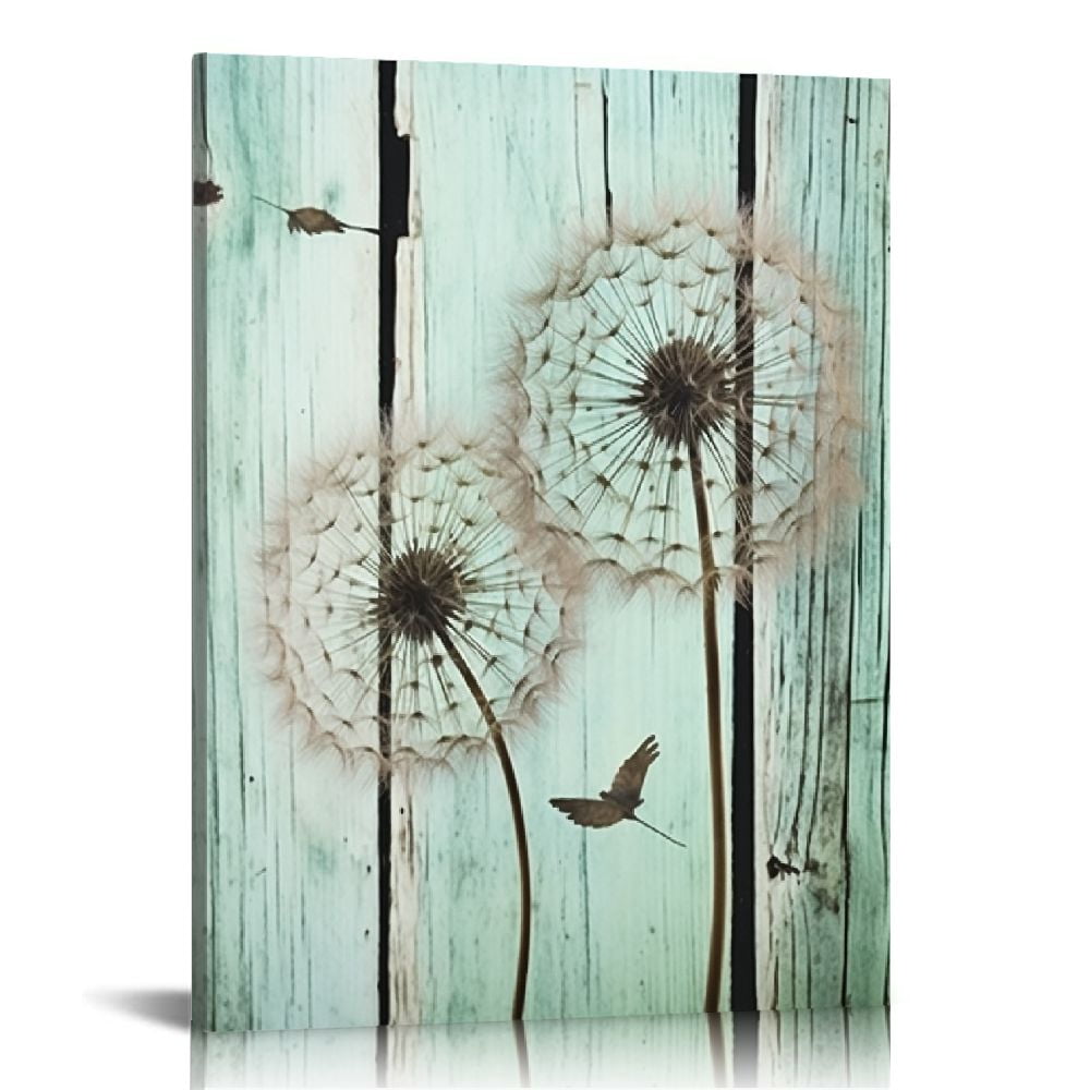 COMIO Rustic Teal Dandelion Butterflies Canvas Wall Art Prints Rustic ...