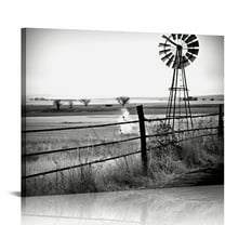 COMIO  Rustic Windmill Pictures Wall Decor Modern Canvas Wall Art Black and White Farmhouse Poster Paintings Stretched Framed Rerady to Hang for Farm Living Room Bedroom Home Decor