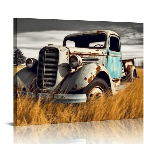 COMIO Rusty Car Picture Wall Art: Vintage Truck Painting Artwork