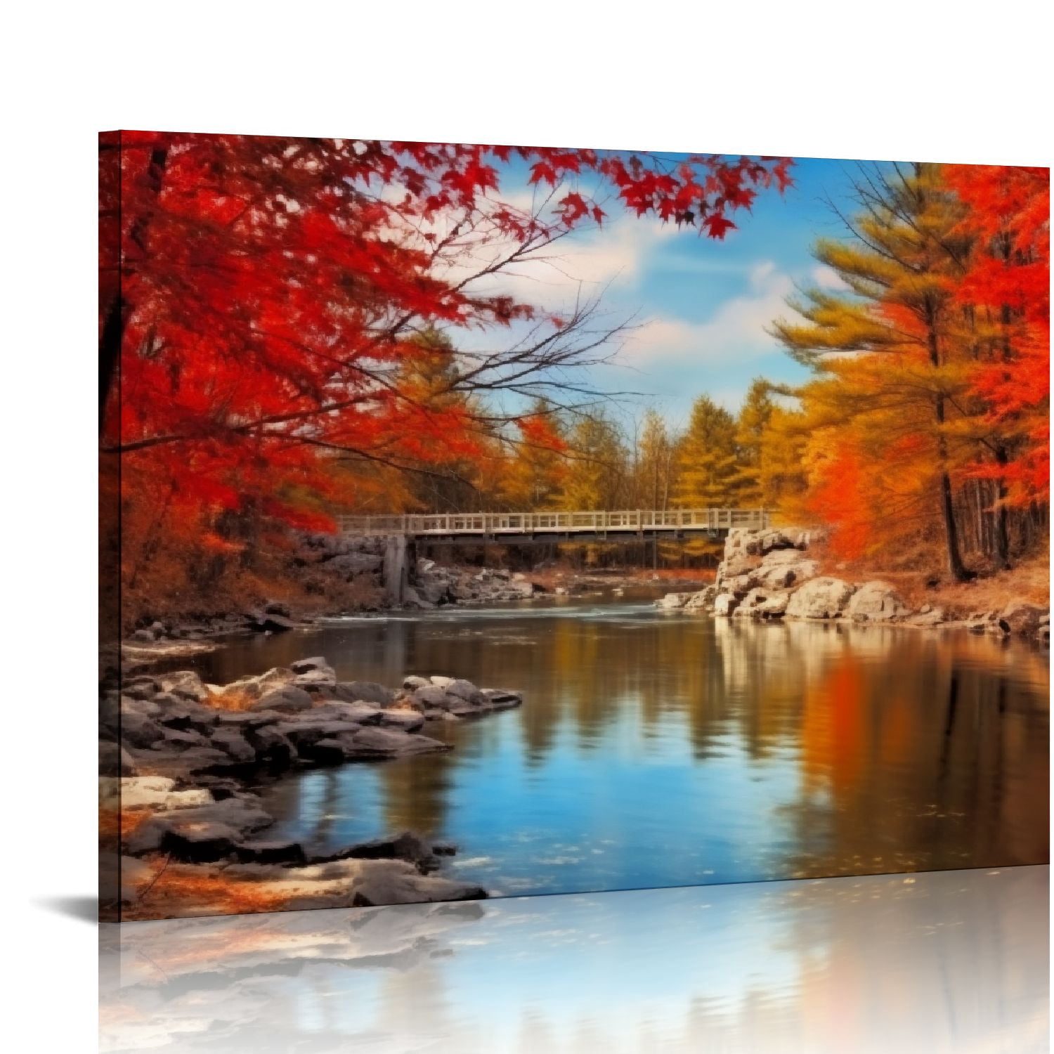 COMIO S72650 Nature Wall Art Canvas Artwork Lake Mountain Red Maple ...