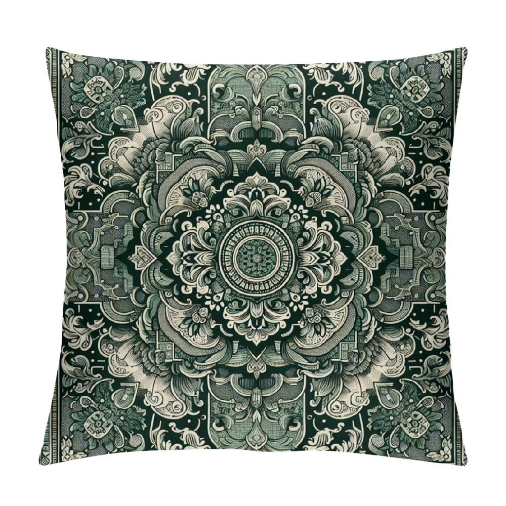 COMIO Sage Green Boho Throw Pillow Covers Bohemian Carpet Ethnic Pillow