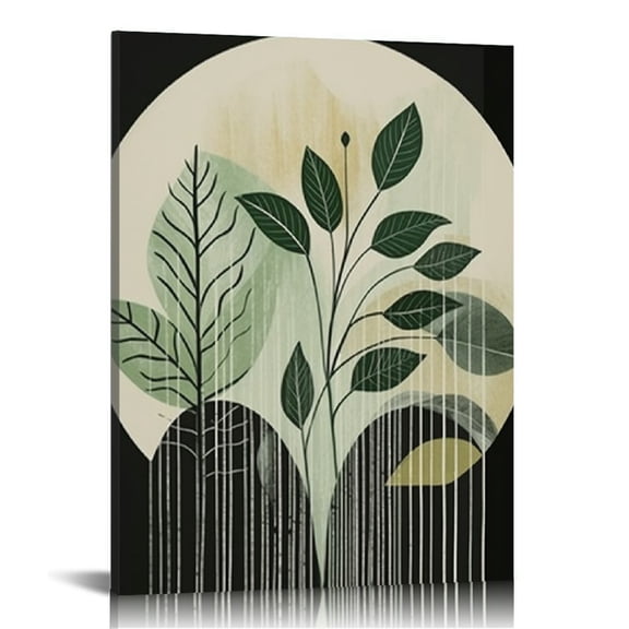 COMIO Sage Green Boho Wall Art Mid-Century Minimalist Botanical Geometric Canvas Print Modern Abstract Illustrations Neutral Boho Room Decor Wall Art for Bathroom Bedroom