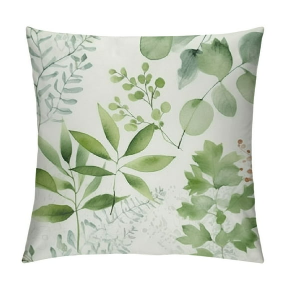 COMIO Sage Green Pillow Covers Spring Watercolor Eucalyptus Floral Pillowcase Leaf Print Throw Pillow Covers Soft Square Cushion for Home Couch Sofa Bedroom Livingroom