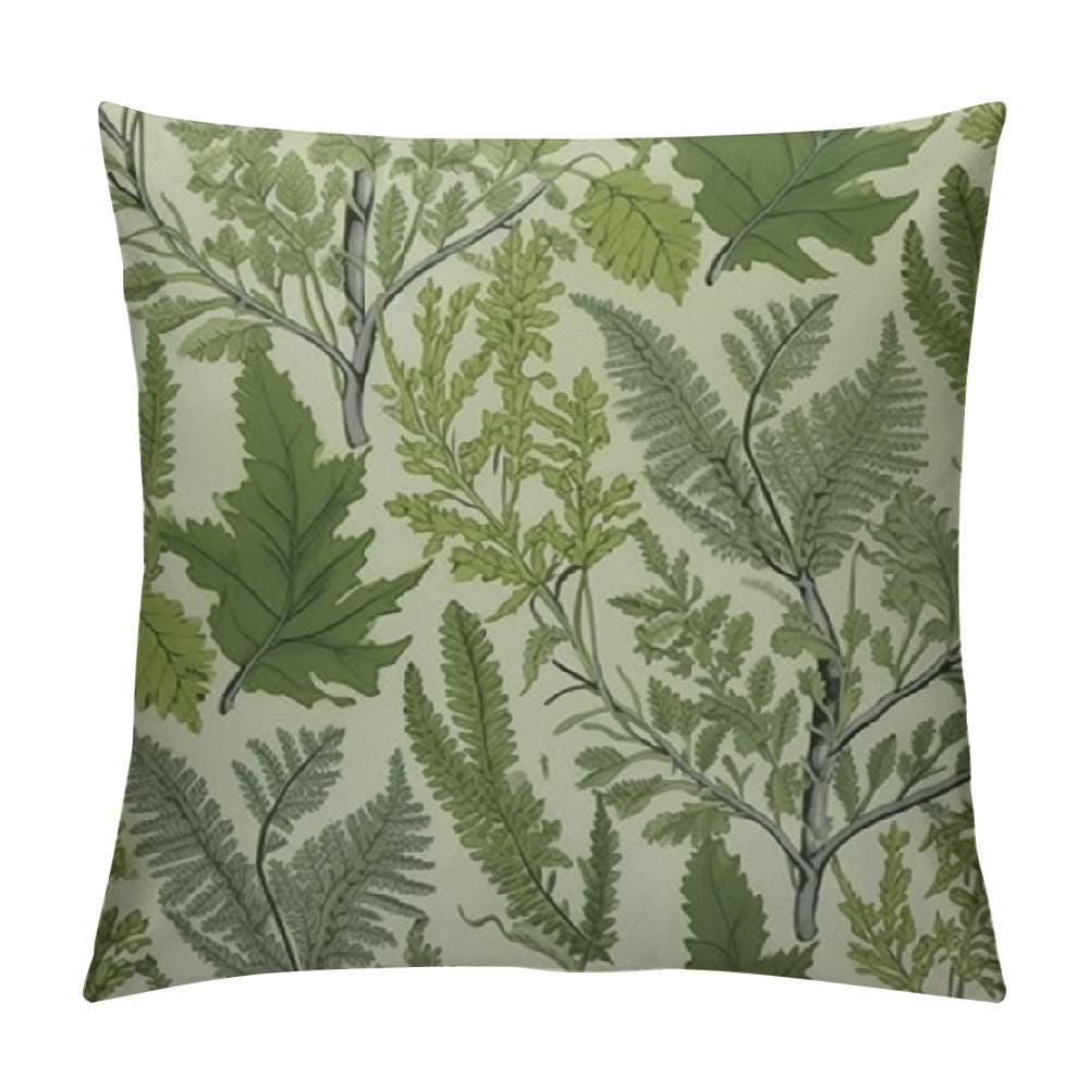 COMIO Sage Green Throw Pillow Cover Queen Leaves Tropical Plant Leaf