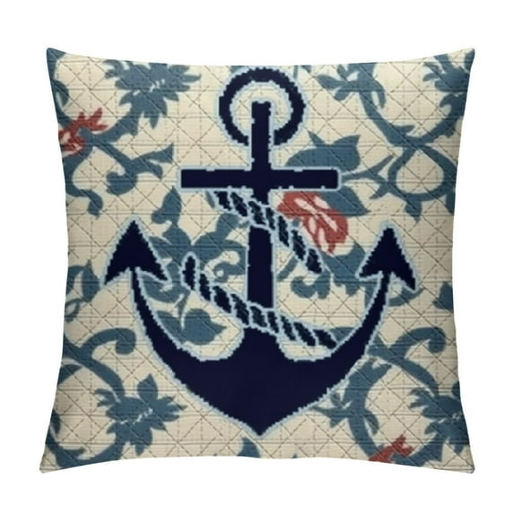 COMIO Sailing Nautical Anchor Decorative Pillow Case Navy Blue Throw Pillow Cushion Covers Lumbar Pillowcase Compass Grid Couch Pillow Case (Anchor)