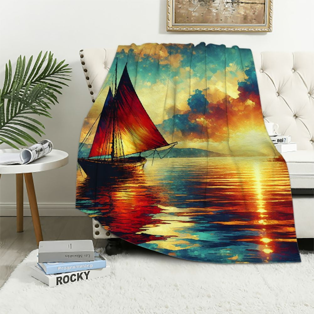 COMIO Sailing Sports Boho Art Blanket Colorful Print for Bed Sofa Couch ...