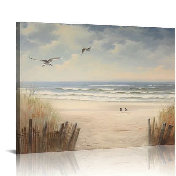 COMIO  Sandy Beach Wall Art Canvas Print Wall Art Seascape Blue Print Painting Abstract Coastal Picture Modern Ocean Artwork for Living Room Bedroom Bathroom Office Wall Decor