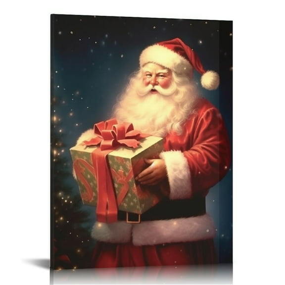 COMIO Santa Claus Wall Art - Winter Canvas Pictures - Vintage Poster Christmas Canvas Print Picture - Santa Claus Taking Presents Poster - for Living Room Decorations