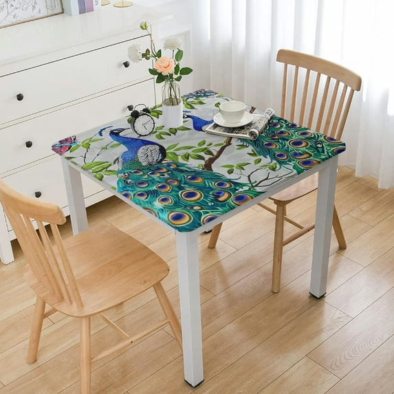 COMIO Satin Tropical Valentine Animal Peacock Palm Slip Cooling Table Cover White