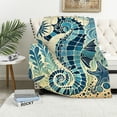 thumbnail image 1 of COMIO Sea Horse Blanket Smooth Soft Ocean Mediterranean Style Theme Print Throw Blanket for Women Sofa Chair Bed Office Birthday Gifts, 1 of 6