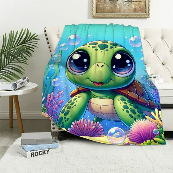 COMIO Sea Turtle Blanket with Name for Women Men, Cute Sea Turtle Themed Design Printed Throw Blankets for Lap, Chair Sofa, Giftable Blanket