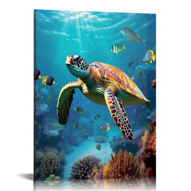 COMIO Sea Turtle Wall Art for Living Room, Tropical Fish and Coral in