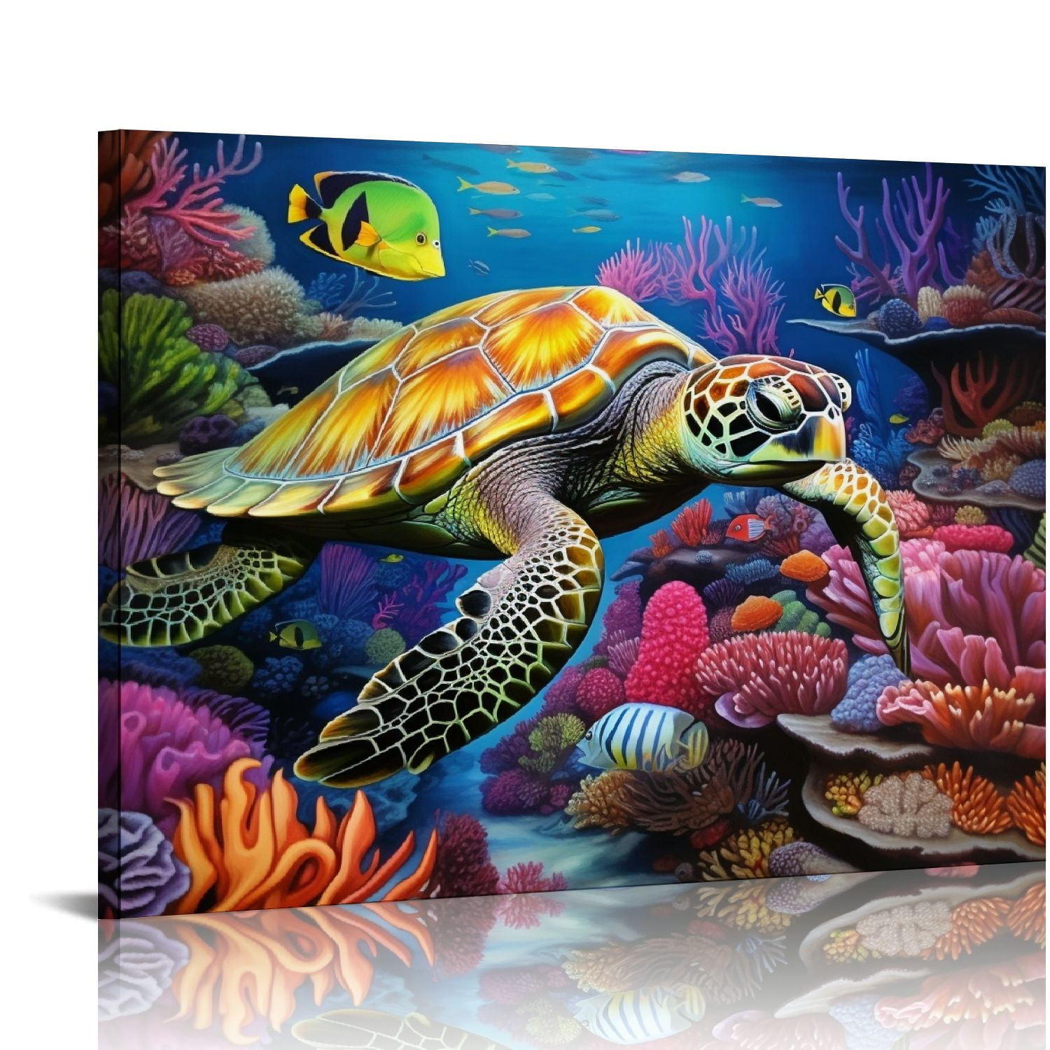 Sea Turtle Ocean Canvas or Print, on sale Large / Small Panoramic, Turtle Art, Sea Turtle Painting, Seascape, Coastal Beach Decor, Sofa Art,Over Bed