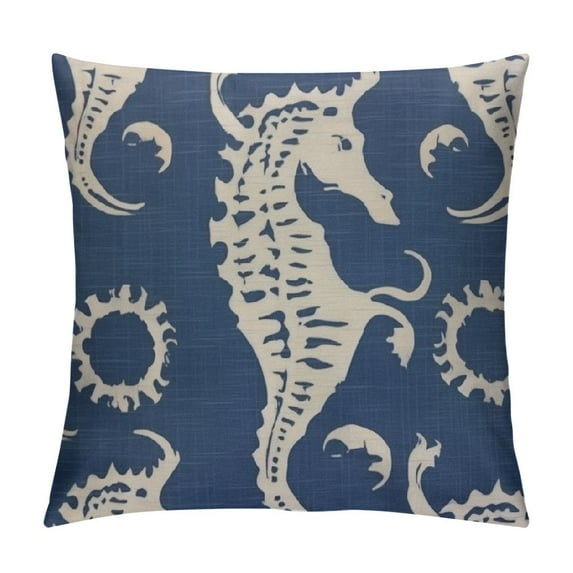 QZHH  Seahorse Decorative Pillow Cover 18X18 for Couch Nautical Decor Square Cushion Case Sofa Home Decorations Dark Blue
