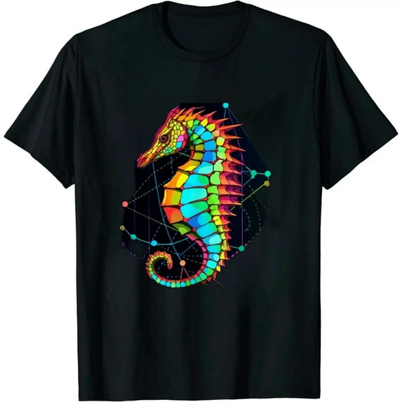 COMIO Seahorse Designs Polygon Abstract Bright Colors Sea Creature T-Shirt