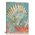 thumbnail image 1 of COMIO  Seashell Wall Art  Orange Bathroom Canvas Prints, Ocean Themed Coral Coastal Decor, Nautical Beach Pictures, Stretched and Framed Artwork for Home, Bedroom Each, 1 of 4