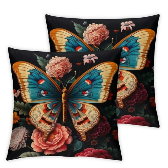 QZHH  Set of 2 Butterflies Decorative Pillow Covers Vintage Butterfly Floral Throw Pillow Covers Abstract Colorful Flower Pillowcases Modern Cushion Cases for Sofa Couch Home Decor