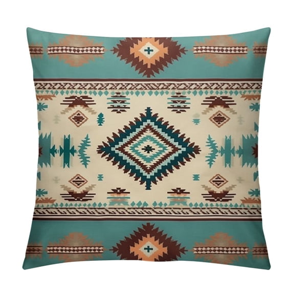 COMIO Set of Brown Turquoise South Western Ethnic Throw Pillow Covers Tribal Native Seamless Pattern Decorative Pillow Cases Home Decor Standard Square Pillowcases
