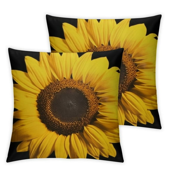 COMIO Set of 2 Throw Pillow Covers Sunflower Yellow Black Sun Flowers Decor Pillowcases Square Hidden Zipper Home Cushion Decorative Pillowcase