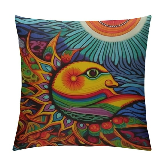 COMIO Set of Mexican Huichol Folk Art Cushion Covers Pillow Covers Mexico Culture Native Folk Art